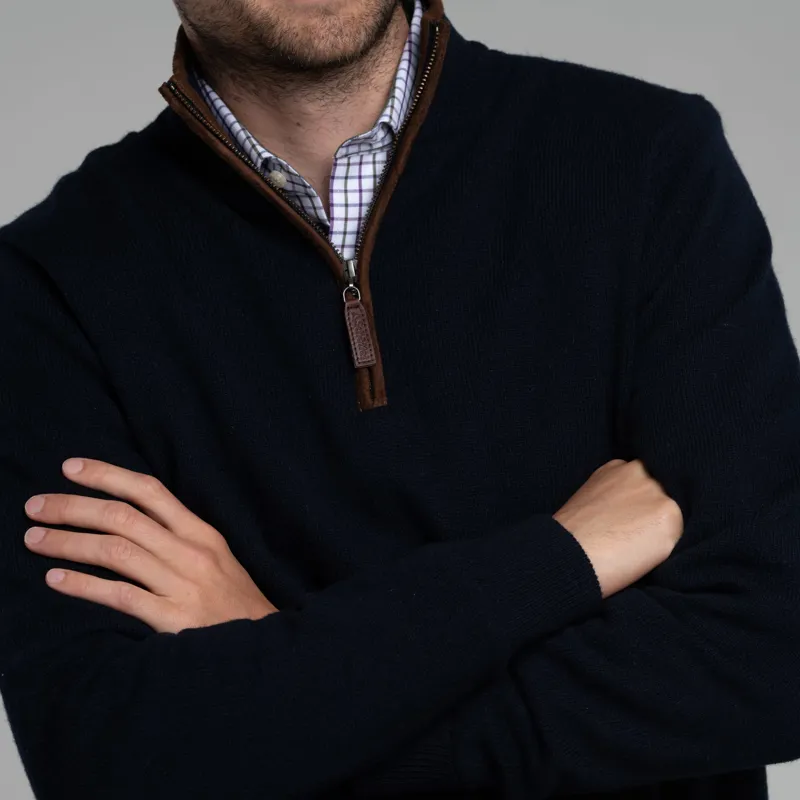 Schoffel Lambswool Aerobloc 1/4 Zip Jumper Navy-3